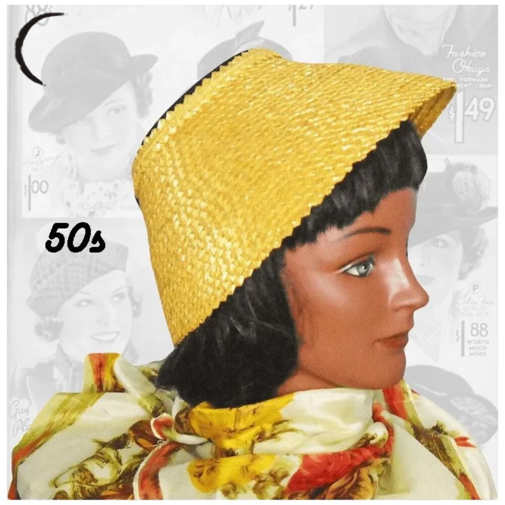 Vintage Straw Hat + HATBOX, Velvet Flower Pot Hat Halo Lampshade, High Fashion